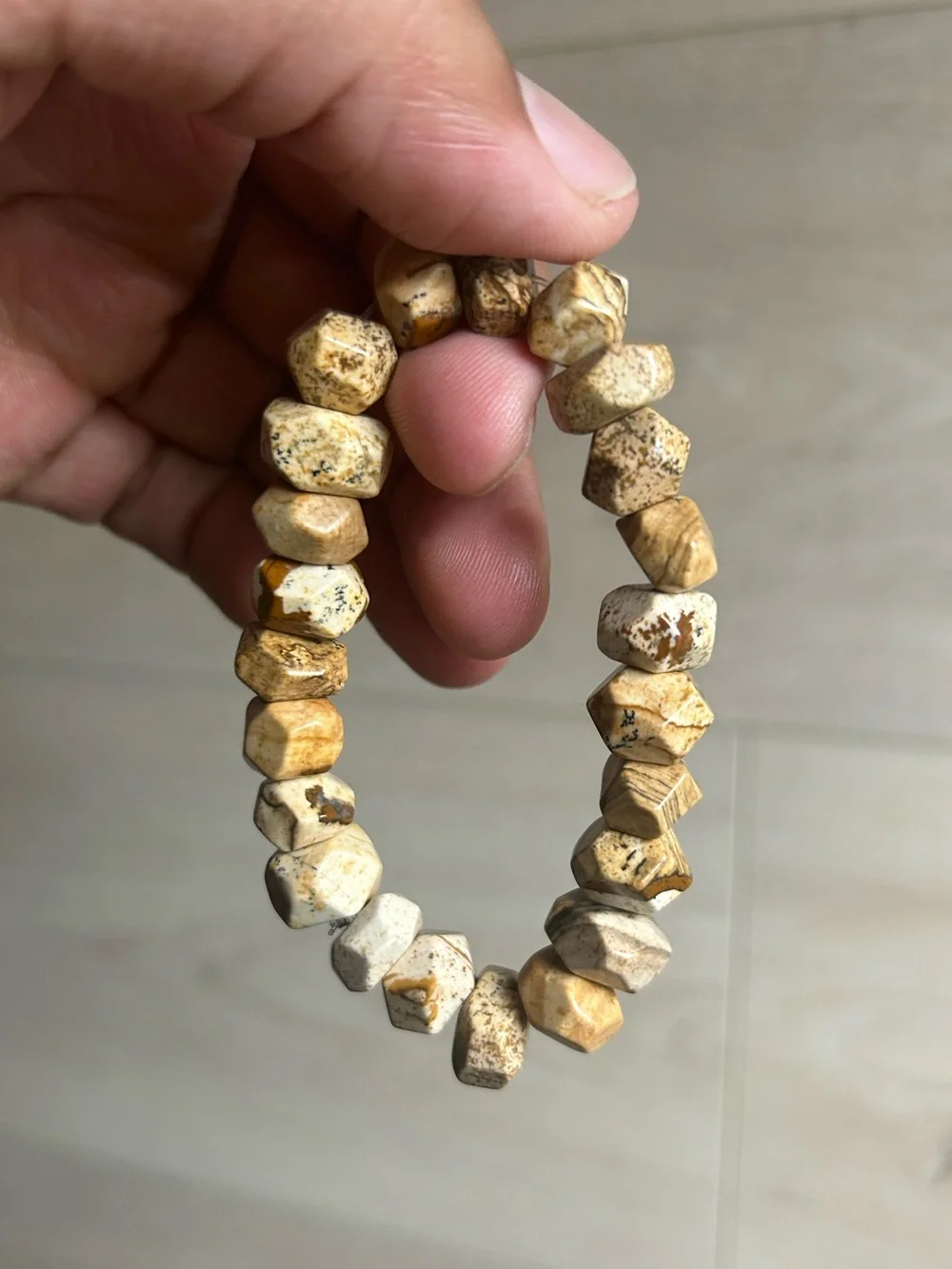 Faceted Jasper Stone Stretch Bracelet Size 6